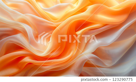 Abstract background of amber silk fabric drapes beautifully with folds and texture. Generative AI 123290775