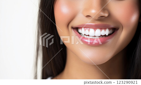 Radiant smile of a woman with flawless, bright white teeth, showcasing excellent dental hygiene and oral care with healthy gums. Radiant smile of a woman with flawless, bright white teeth, showcasing excellent dental hygiene and oral care with healthy gums. 123290921