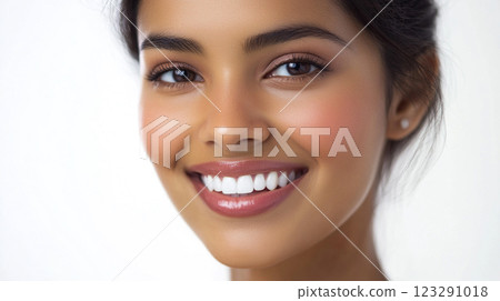 Radiant beauty shines in this portrait, showcasing a healthy complexion and a warm smile against a clean backdrop, creating an inviting image. Radiant beauty shines in this portrait, showcasing a healthy complexion and a warm smile against a clean backdrop, creating an inviting image. 123291018