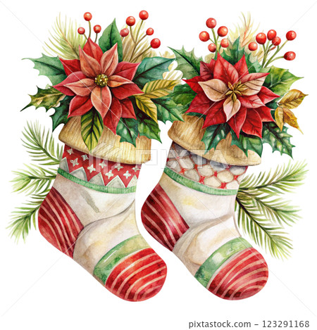 Socks Flowers Clipart Watercolor 123291168