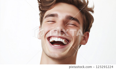 Radiant Joy: Capturing a Moment of Pure Happiness with a Genuine Smile and infectious energy, reflecting a sense of elation and positivity. 123291224