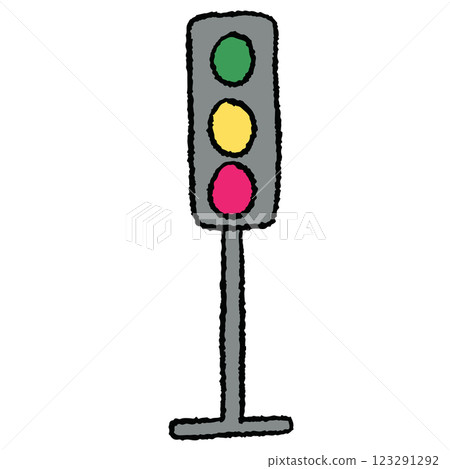 Hand drawn crayon illustration of traffic light for car, transportation, commute, pollution, back to school, travel, trip, vacation, journey, holidays, sticker, cute patch, print, road, street 123291292