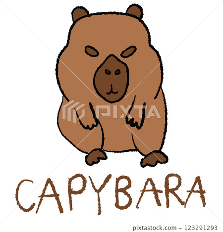 Hand drawn crayon illustrations of capybara for animal, zoo, souvenir shop, cartoon characters, comic, mascot, cute patch, shirt print, sticker, plush toy, kid doll, trip, travel, vacation, vet, icon 123291293