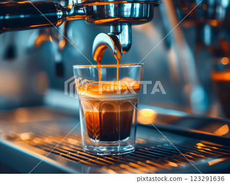Espresso Machine Pouring Coffee. Generative AI 123291636