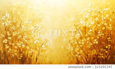 Abstract painting of a golden field with white floral accents, creating a warm and inviting atmosphere. Artistic expression of nature. Abstract painting of a golden field with white floral accents, creating a warm and inviting atmosphere. Artistic expression of nature. 123291747