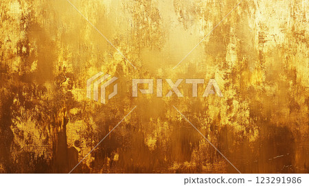 Textured golden surface with blurred highlights and shadows. A rich, abstract background with a metallic, luxurious feel. 123291986