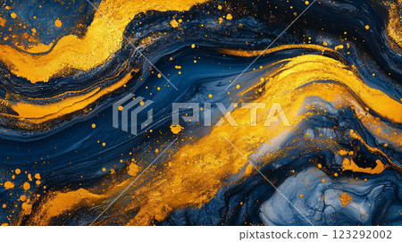 Abstract swirling patterns of blue hues mixed with shimmering gold, creating a luxurious artistic design, evoking a sense of fluidity and texture. Abstract swirling patterns of blue hues mixed with shimmering gold, creating a luxurious artistic design, evoking a sense of fluidity and texture. 123292002