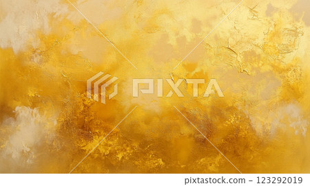 An abstract painting featuring an array of gold and yellow hues, creating a sense of warmth and a luxurious, shimmering texture. 123292019
