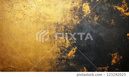 Abstract art featuring textured gold blending into darker hues, creating a visually rich and complex composition. Striking contrast. 123292025