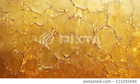 Abstract golden surface with cracks and textures. Rich hues and patterns create a luxurious and weathered effect, full of depth and character. 123292048