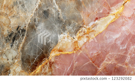 Abstract stone texture with a blend of pink, gray, and gold hues, showcasing intricate veining and natural patterns. Abstract stone texture with a blend of pink, gray, and gold hues, showcasing intricate veining and natural patterns. 123292082