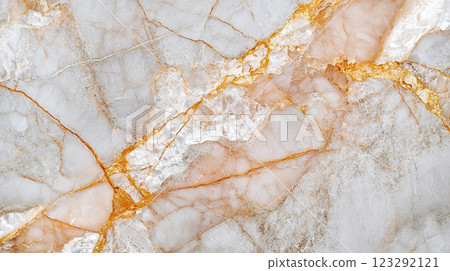 Elegantly veined white marble with striking gold accents creates a luxurious and sophisticated backdrop for design projects. 123292121