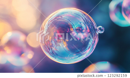 Delicate soap bubbles float ethereally, shimmering with iridescent colors. Abstract and surreal. A playful vision of fleeting beauty. Delicate soap bubbles float ethereally, shimmering with iridescent colors. Abstract and surreal. A playful vision of fleeting beauty. 123292159