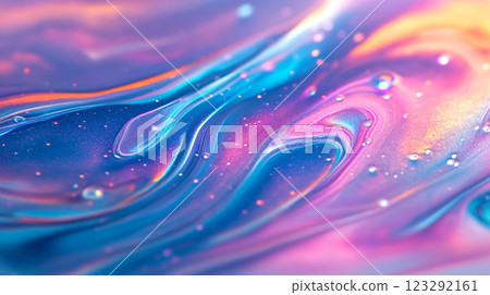 Iridescent abstract art featuring swirling streams of blue, purple, and gold, dotted with glistening spheres. Dreamy and magical aesthetics. Iridescent abstract art featuring swirling streams of blue, purple, and gold, dotted with glistening spheres. Dreamy and magical aesthetics. 123292161