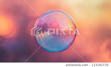 A vibrant, iridescent bubble floats serenely against a blurred backdrop of soft, warm colors, creating a dreamy, ethereal atmosphere. A vibrant, iridescent bubble floats serenely against a blurred backdrop of soft, warm colors, creating a dreamy, ethereal atmosphere. 123292170