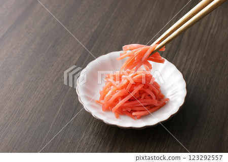 Pickled ginger on a plate 123292557