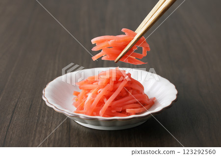 Pickled ginger on a plate 123292560