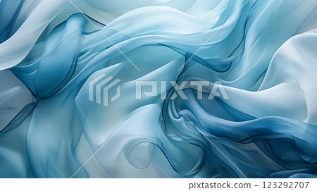 Soft blue and white flowing fabric creating a serene atmosphere. Generative AI 123292707