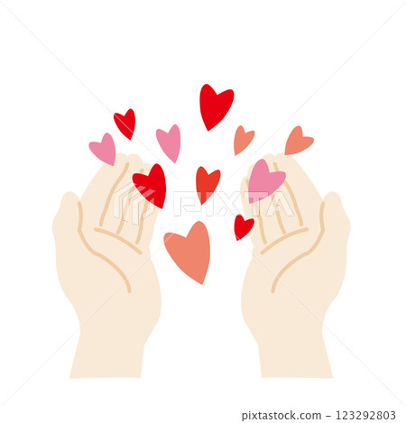 Palm and many hearts Palm and many hearts 123292803