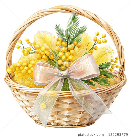 Bow Tie Basket Mimosa clipart watercolor  123293779