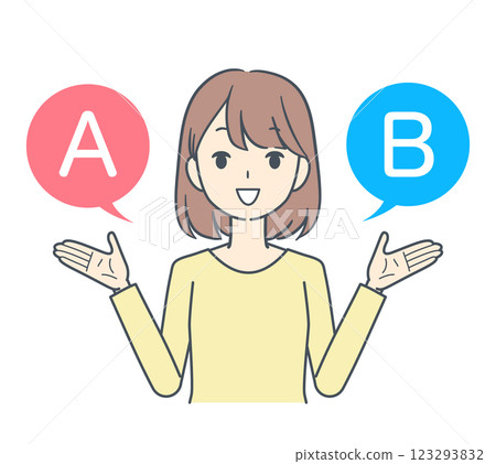 A woman choosing between options A and B, smiling 123293832