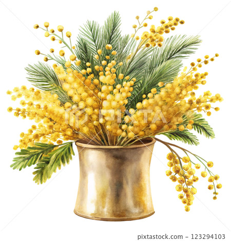 pots Mimosa clipart watercolor  123294103