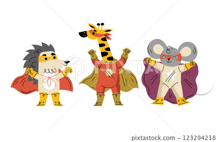Animal Characters Superhero Dressed in Mask and Cape or Cloak Vector Set Animal Characters Superhero Dressed in Mask and Cape or Cloak Vector Set 123294218