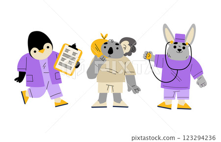 Animal Doctor Character Work in Hospital Vector Set 123294236