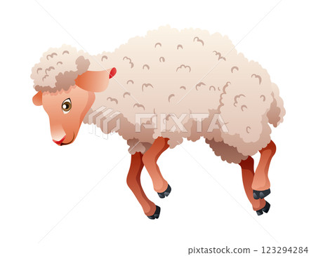Small cartoon sheep. Lamb flat vector illustration. Funny baby sheep with curly wool. Farm animal art isolated on white background Small cartoon sheep. Lamb flat vector illustration. Funny baby sheep with curly wool. Farm animal art isolated on white background 123294284