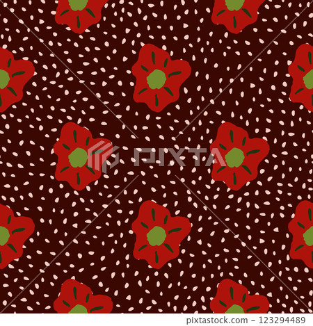 floral pattern with red flowers on dark background floral pattern with red flowers on dark background 123294489