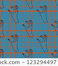 pattern of outlined hands on blue orange grid background 123294497