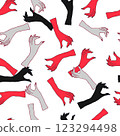 Colorful pattern of diverse hands in various gestures - black, red, gray 123294498