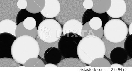 Abstract black and white overlapping circles pattern with optical illusions Abstract black and white overlapping circles pattern with optical illusions 123294501