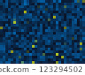 abstract digital pixel pattern with blue and yellow mosaic design, square geometric texture 123294502