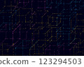 Abstract geometric cubes pattern in vibrant neon colors on dark background 123294503
