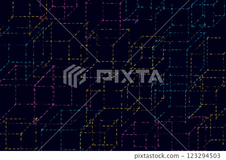 Abstract geometric cubes pattern in vibrant neon colors on dark background Abstract geometric cubes pattern in vibrant neon colors on dark background 123294503
