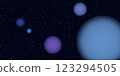 Colorful planets in space blue and purple spheres, starry night sky exploration 123294505