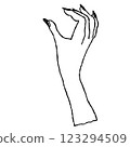 Elegant line drawing of outstretched hand with artistic fingernails 123294509
