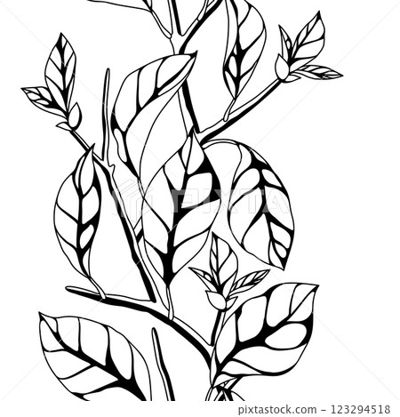 Pattern with branches and leaves. Spring or summer stylized foliage. 123294518