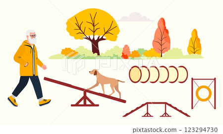 Retired people Walk Dog training Agility Activity Retired people Walk Dog training Agility Activity 123294730