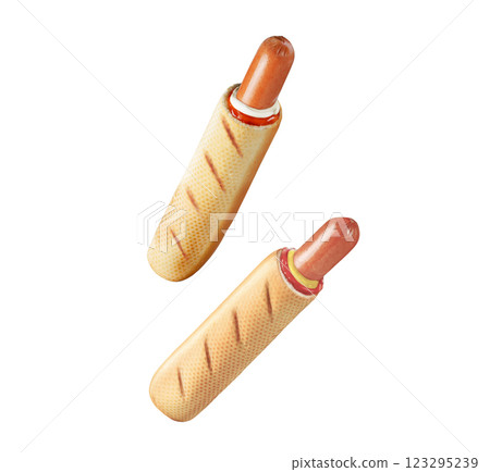 French hotdog served in a soft, fresh bun with dressings 123295239