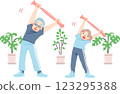 Senior couple stretching with a towel 123295388