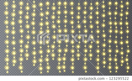 Festive Christmas light  glowing garland string on dark background. 123295522