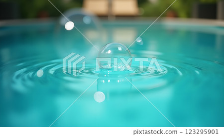 Sunlight reflects on the surface of a clear blue swimming pool. Perfect for conveying summer, relaxation, and vacations. Sunlight reflects on the surface of a clear blue swimming pool. Perfect for conveying summer, relaxation, and vacations. 123295901