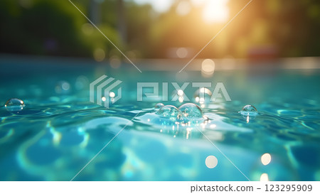 Sunlight reflects on the surface of a clear blue swimming pool. Perfect for conveying summer, relaxation, and vacations. Sunlight reflects on the surface of a clear blue swimming pool. Perfect for conveying summer, relaxation, and vacations. 123295909