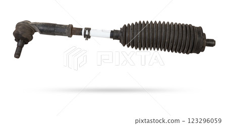 Used car ball joint isolated on white background Ball joint is the assembly connecting the steering wheel hub and the suspension arm, spherical bearing Used car ball joint isolated on white background Ball joint is the assembly connecting the steering wheel hub and the suspension arm, spherical bearing 123296059