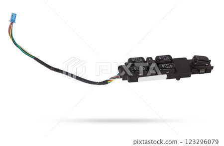 Window master switch control panel isolated on white background. Switch on-off. Car button switch. 123296079