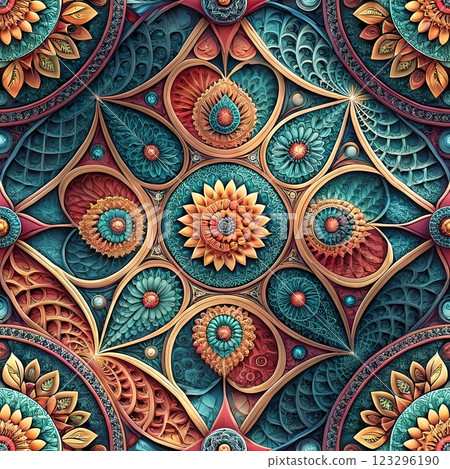 Seamless floral pattern with vintage geometric and traditional decorative design	 123296190