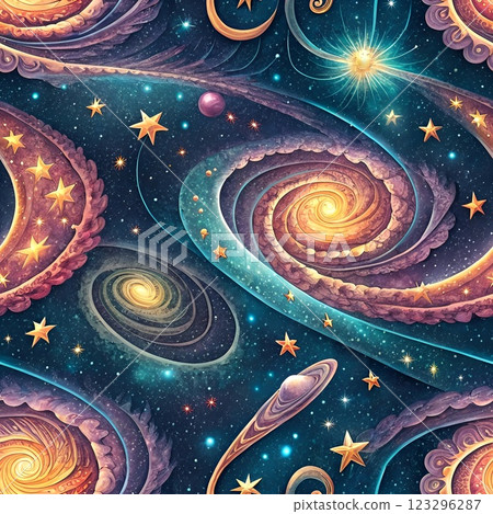 Night galaxy filled with shining stars and space background. Seamless Night galaxy filled with shining stars and space background. Seamless 123296287