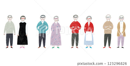 手繪插圖：老年夫婦的配套服裝 123296826